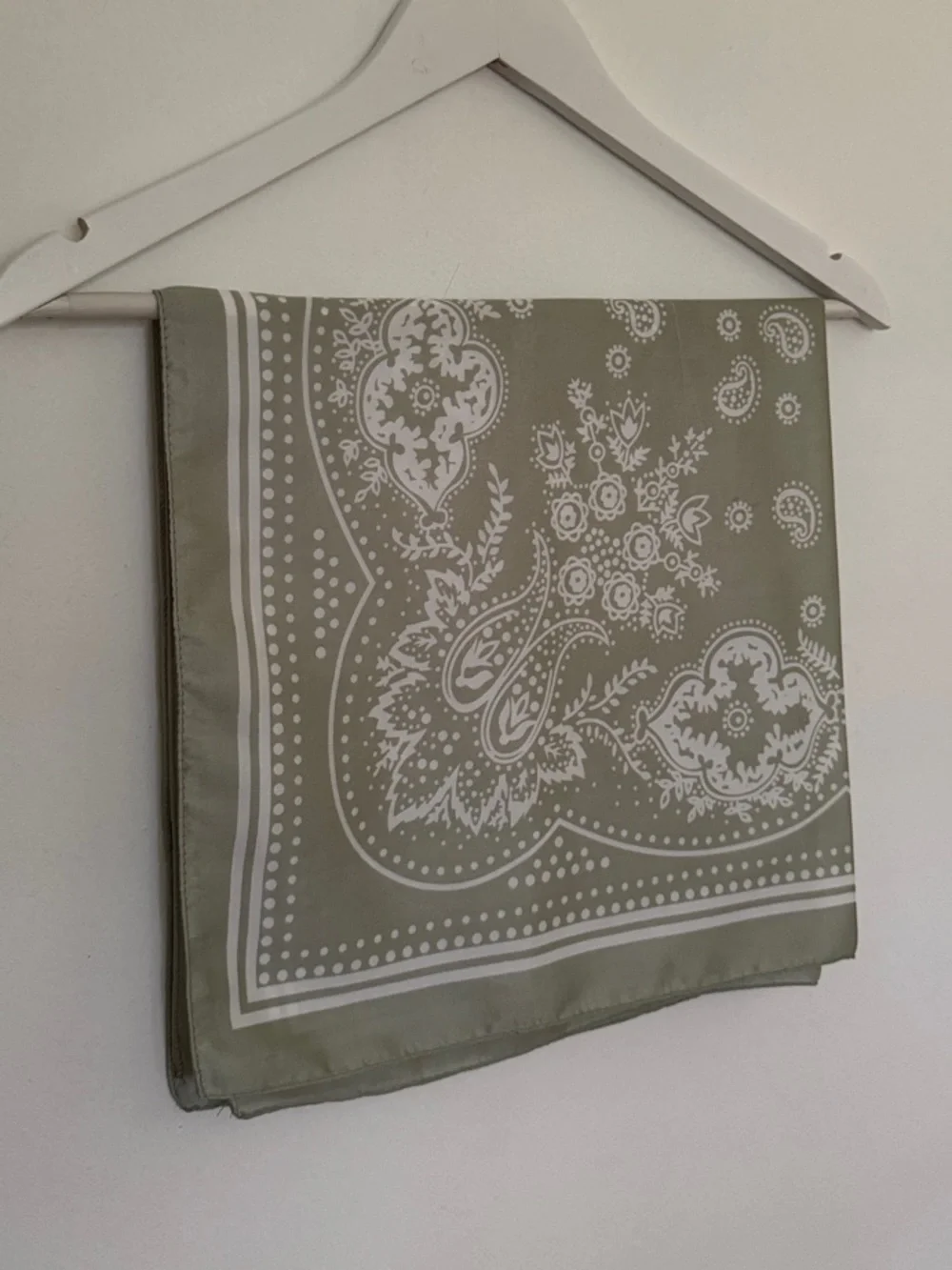 New Bandana Scarf Light Sage Green Paisley Silk like multi use Super stylish